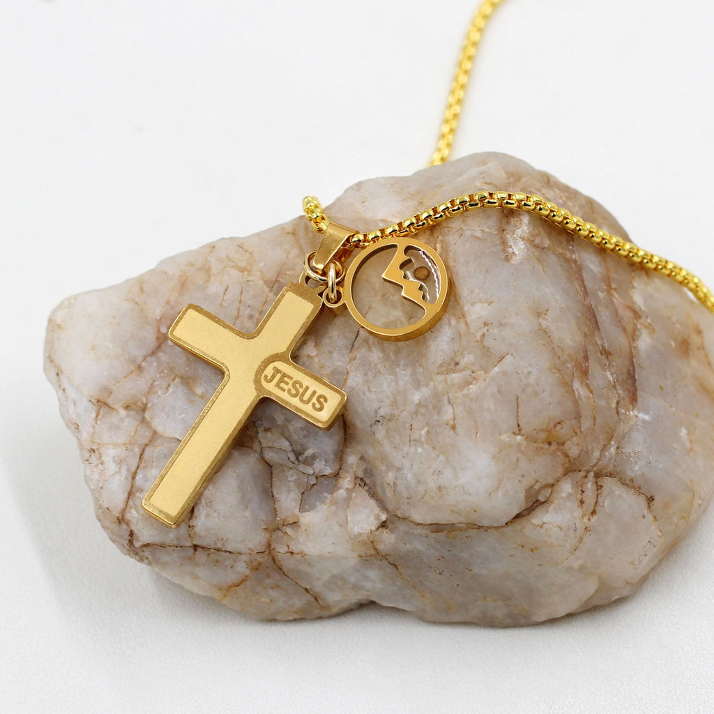 Jesus Engraved Mustard Seed Cross Necklace