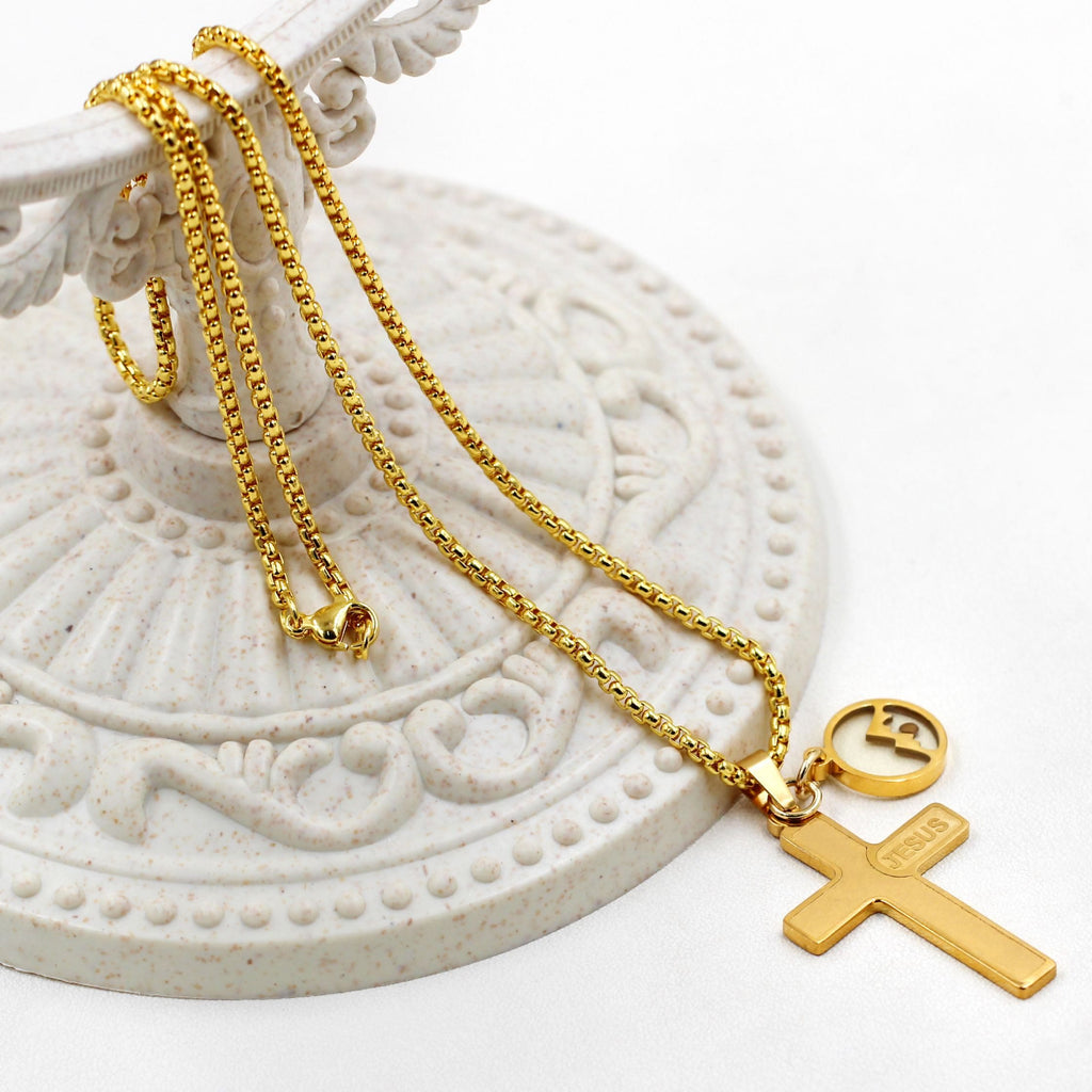 Jesus Engraved Mustard Seed Cross Necklace