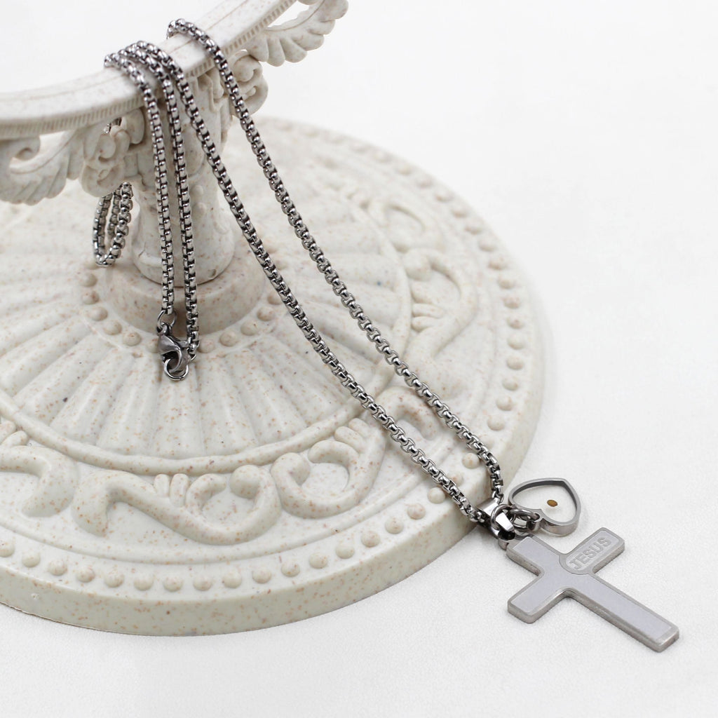 Jesus Engraved Mustard Seed Cross Necklace