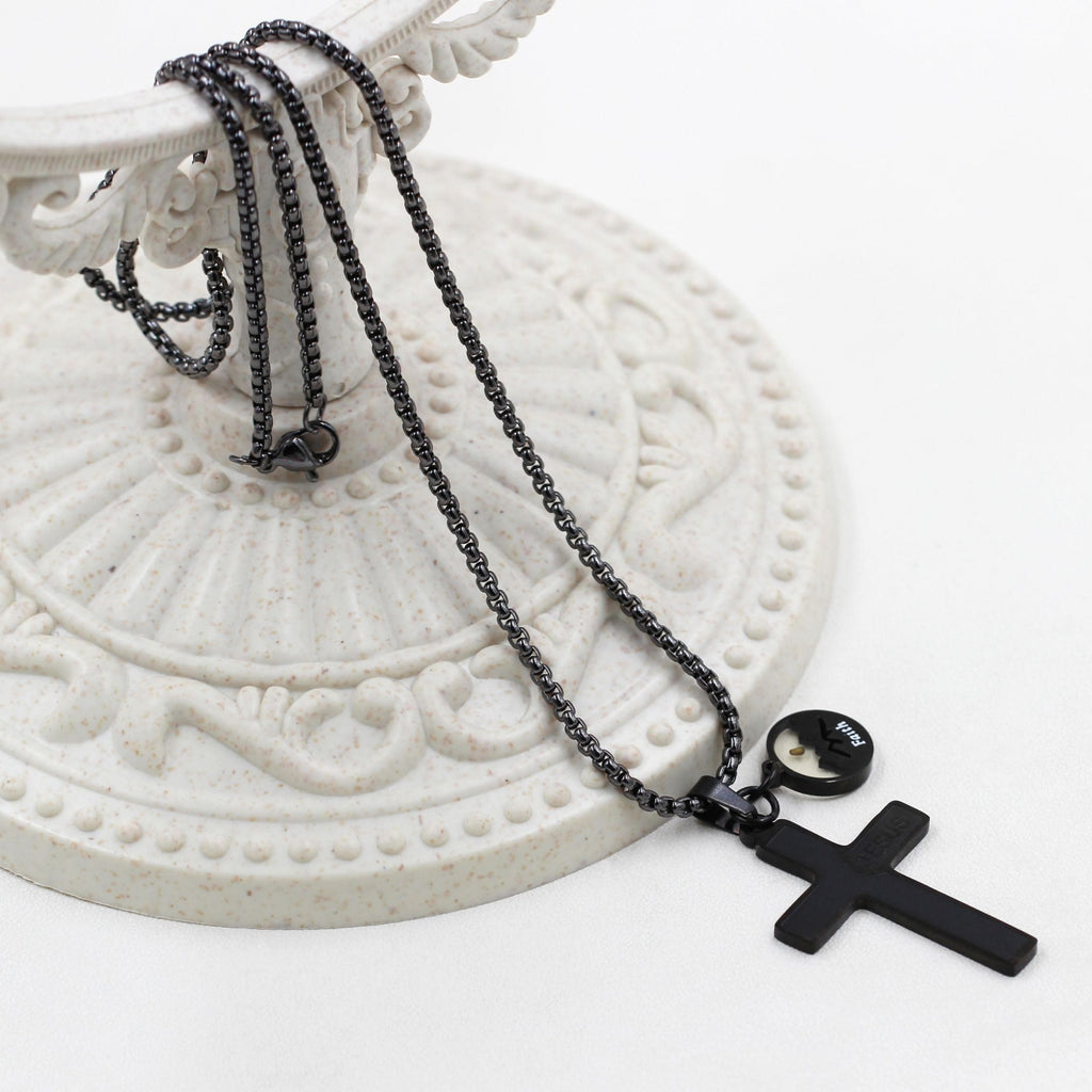 Jesus Engraved Mustard Seed Cross Necklace