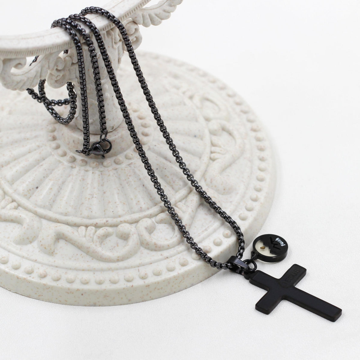 Jesus Engraved Mustard Seed Cross Necklace