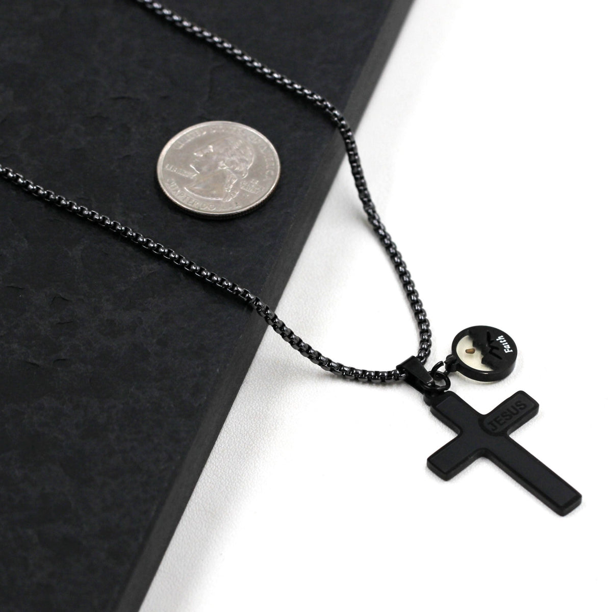 Jesus Engraved Mustard Seed Cross Necklace
