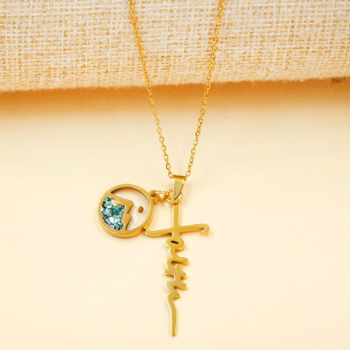 Faith Script Cross Mustard Seed Necklace