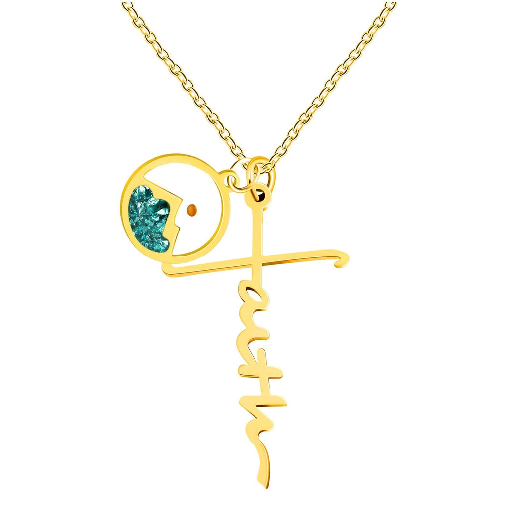 Faith Script Cross Mustard Seed Necklace
