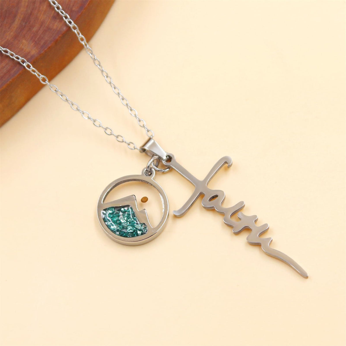 Faith Script Cross Mustard Seed Necklace