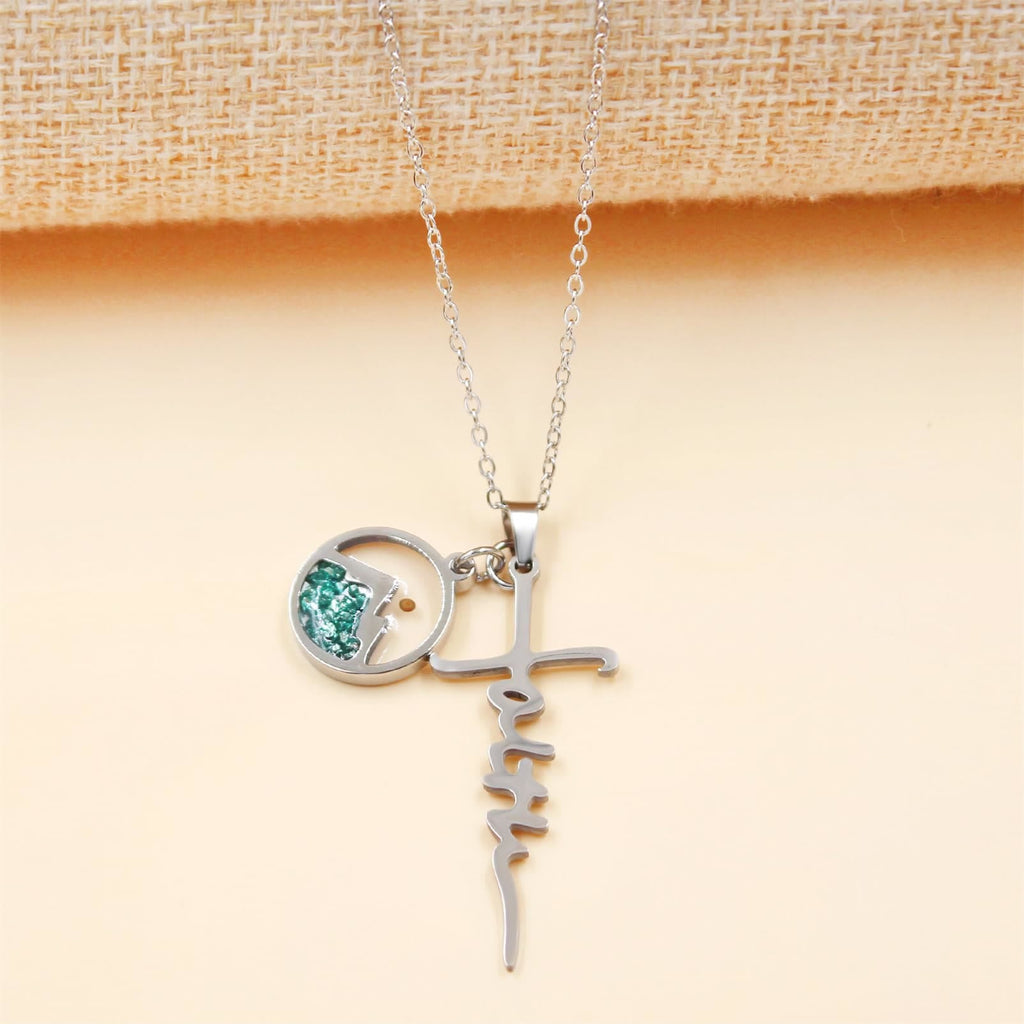 Faith Script Cross Mustard Seed Necklace