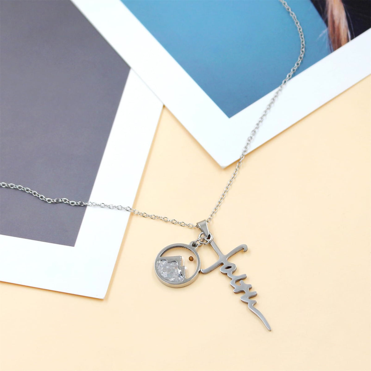 Faith Script Cross Mustard Seed Necklace