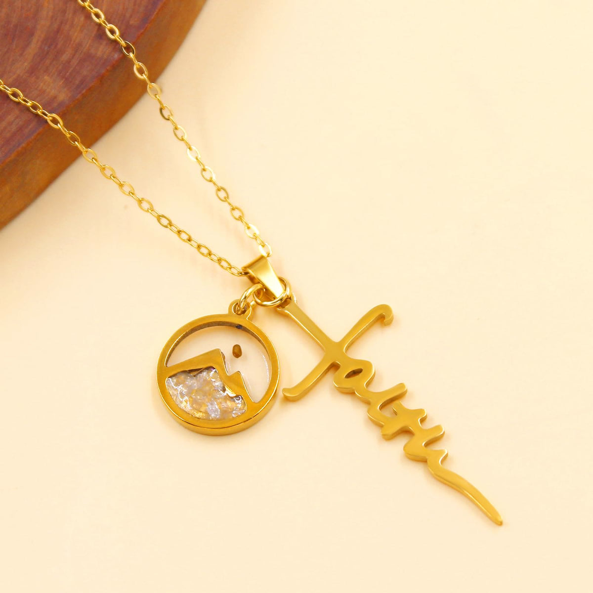 Faith Script Cross Mustard Seed Necklace