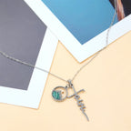 Faith Script Cross Mustard Seed Necklace