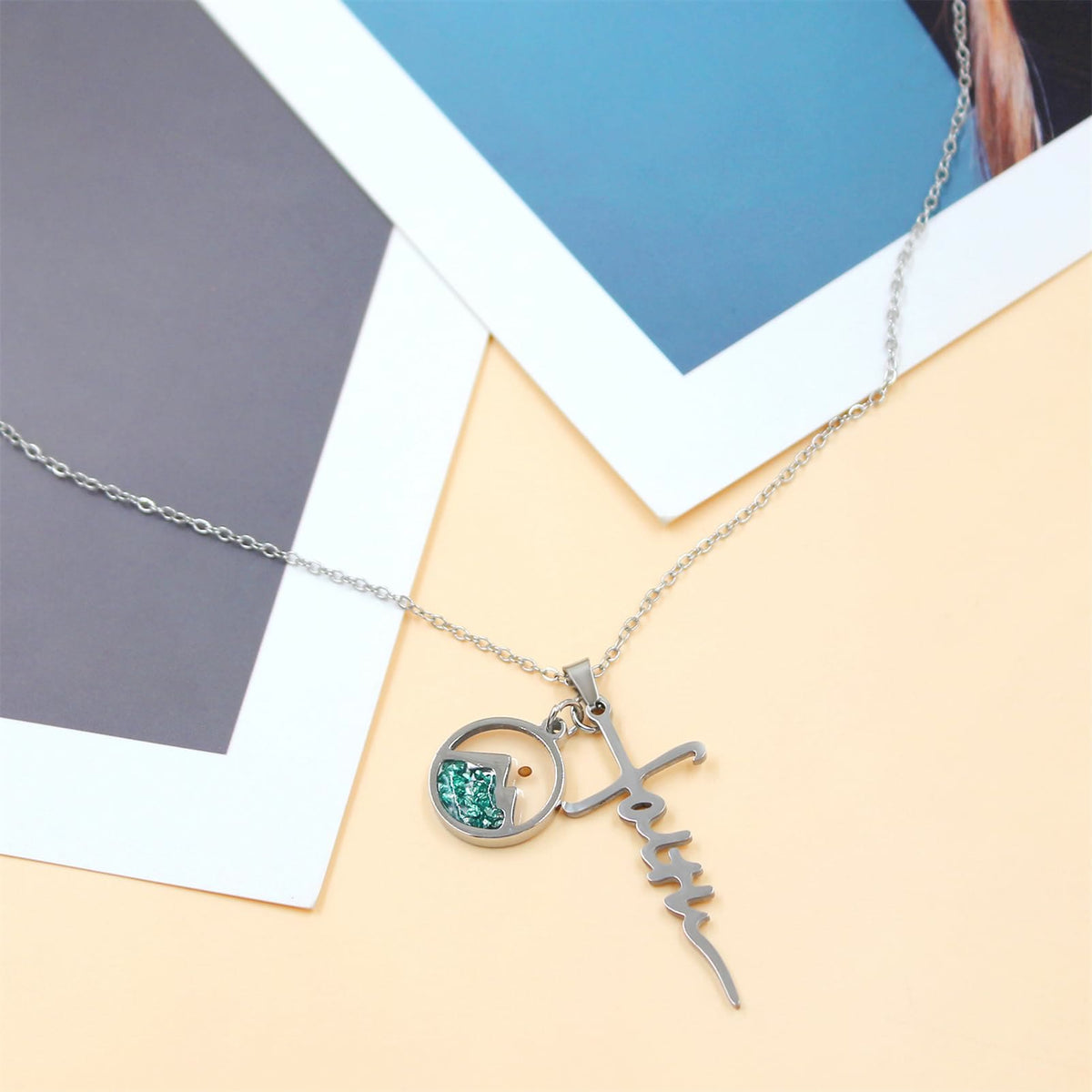 Faith Script Cross Mustard Seed Necklace