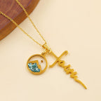Faith Script Cross Mustard Seed Necklace