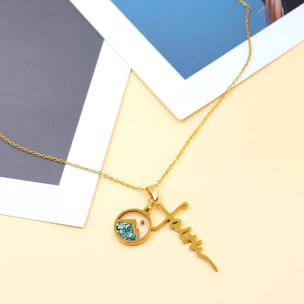 Faith Script Cross Mustard Seed Necklace