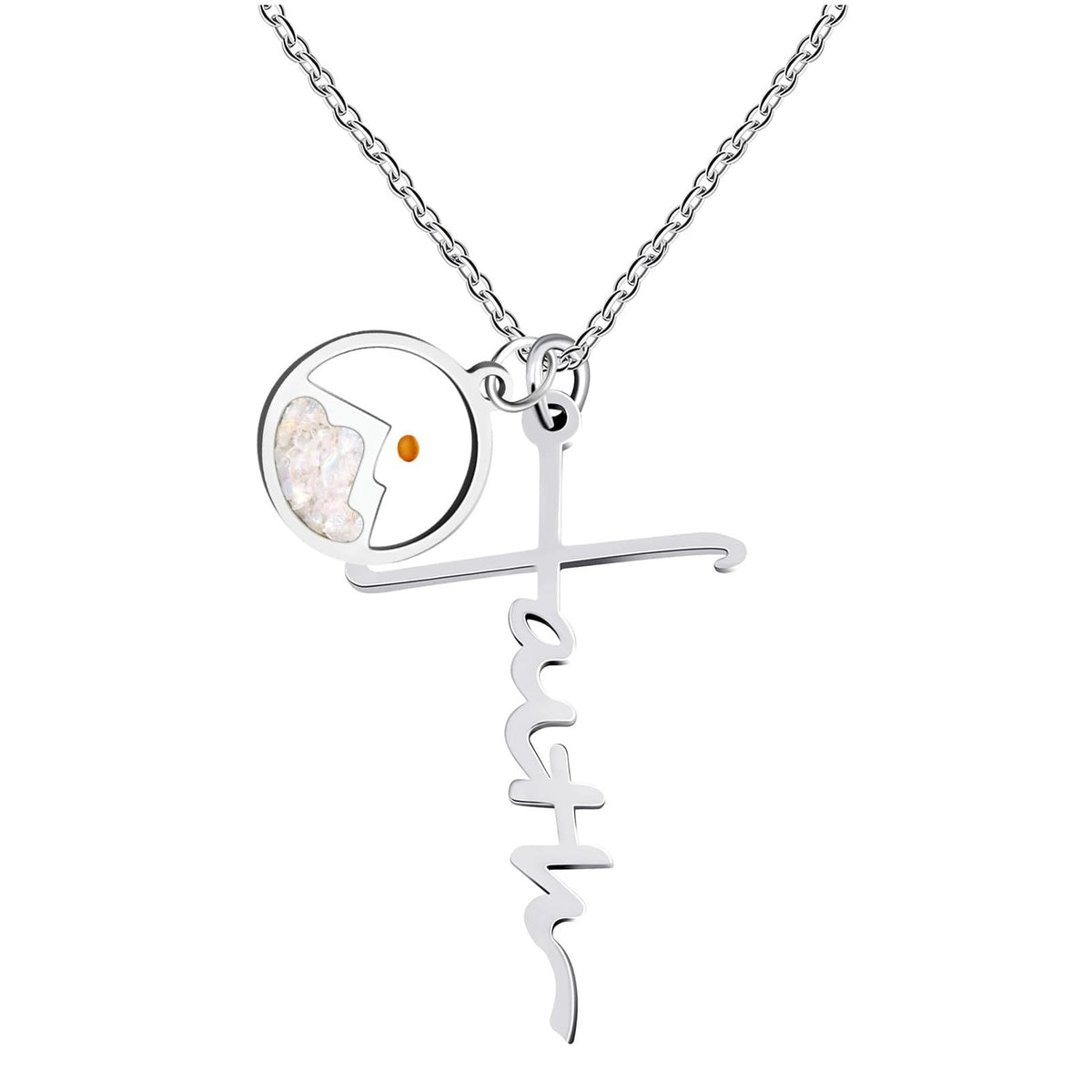Faith Script Cross Mustard Seed Necklace