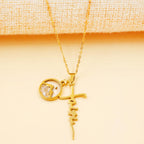Faith Script Cross Mustard Seed Necklace