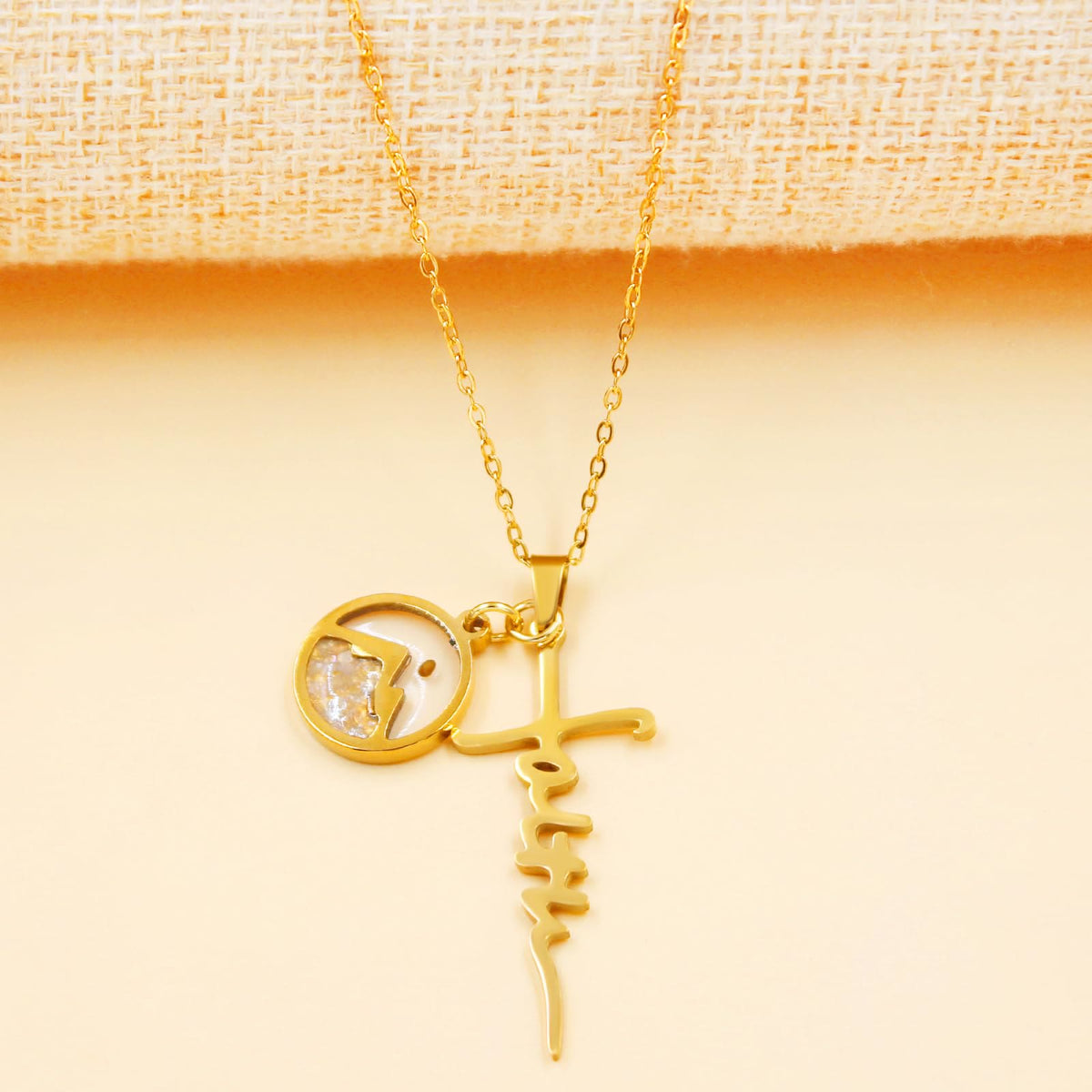 Faith Script Cross Mustard Seed Necklace