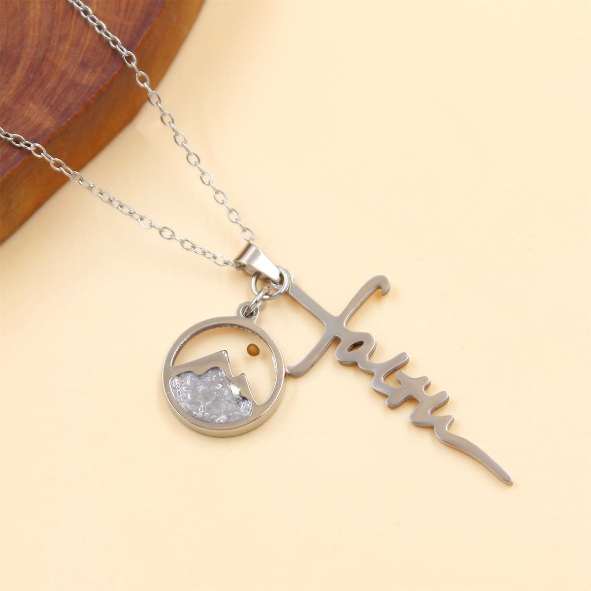 Faith Script Cross Mustard Seed Necklace