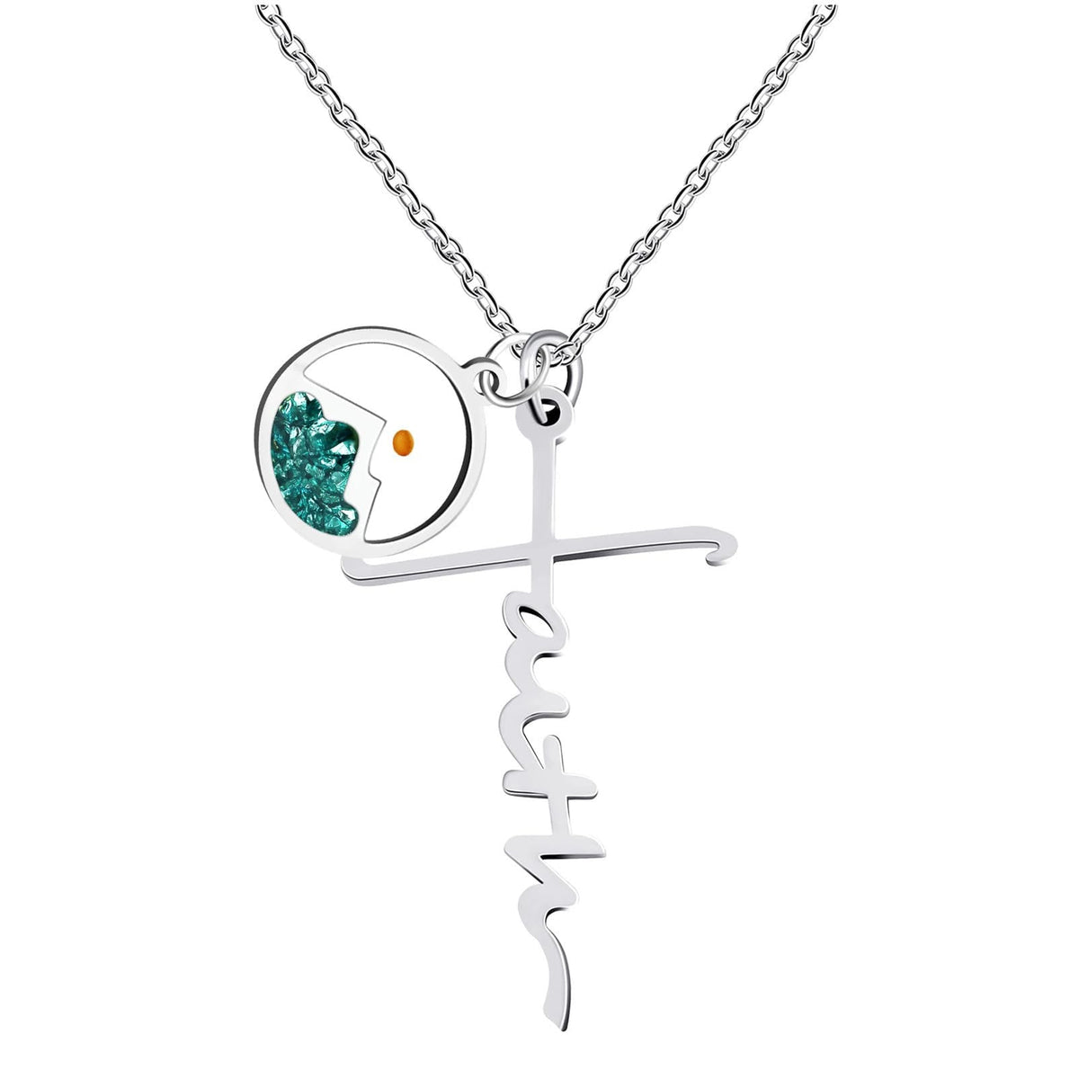 Faith Script Cross Mustard Seed Necklace