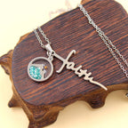 Faith Script Cross Mustard Seed Necklace