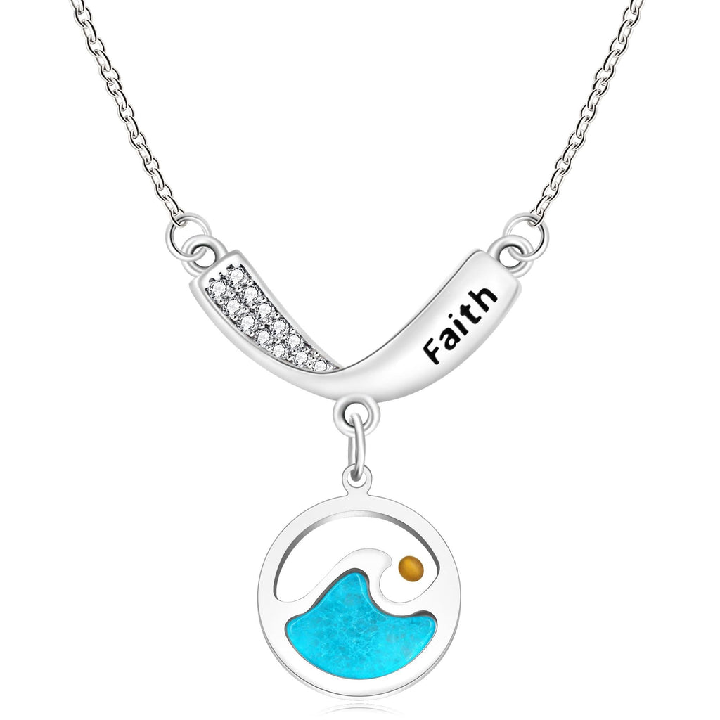 Faith Engraved Wave Mustard Seed Necklace