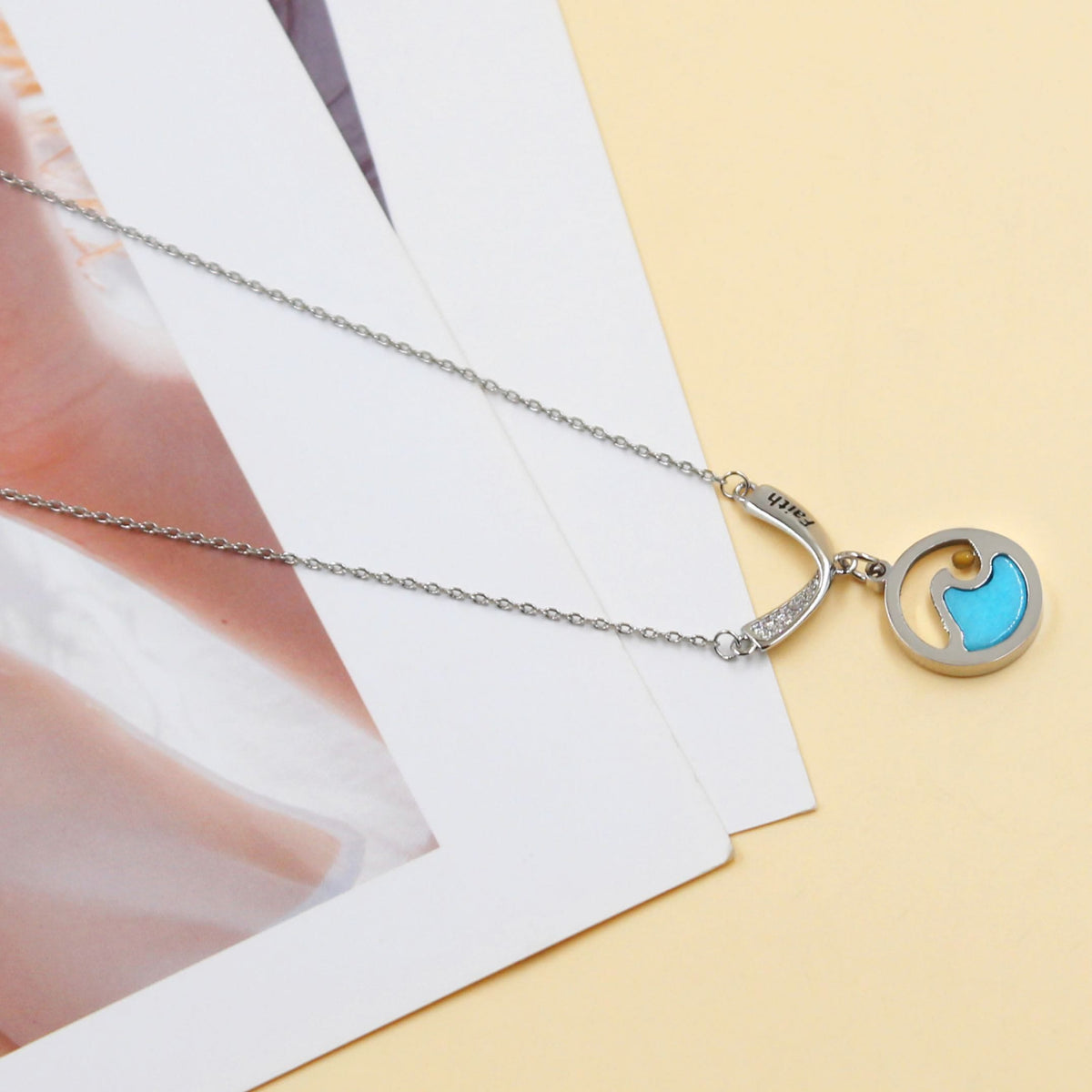 Faith Engraved Wave Mustard Seed Necklace