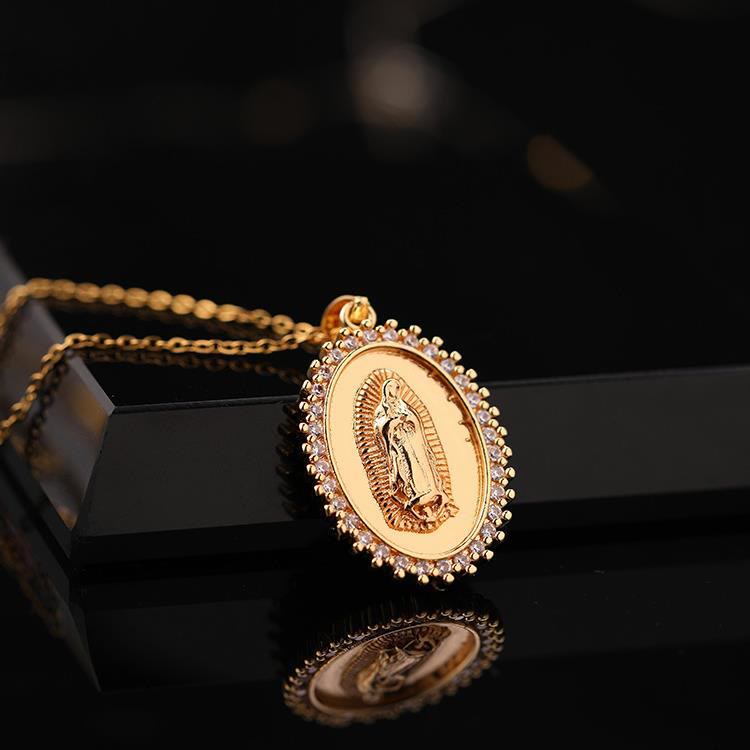 Three-Style Our Lady Zircon Pendant Necklace