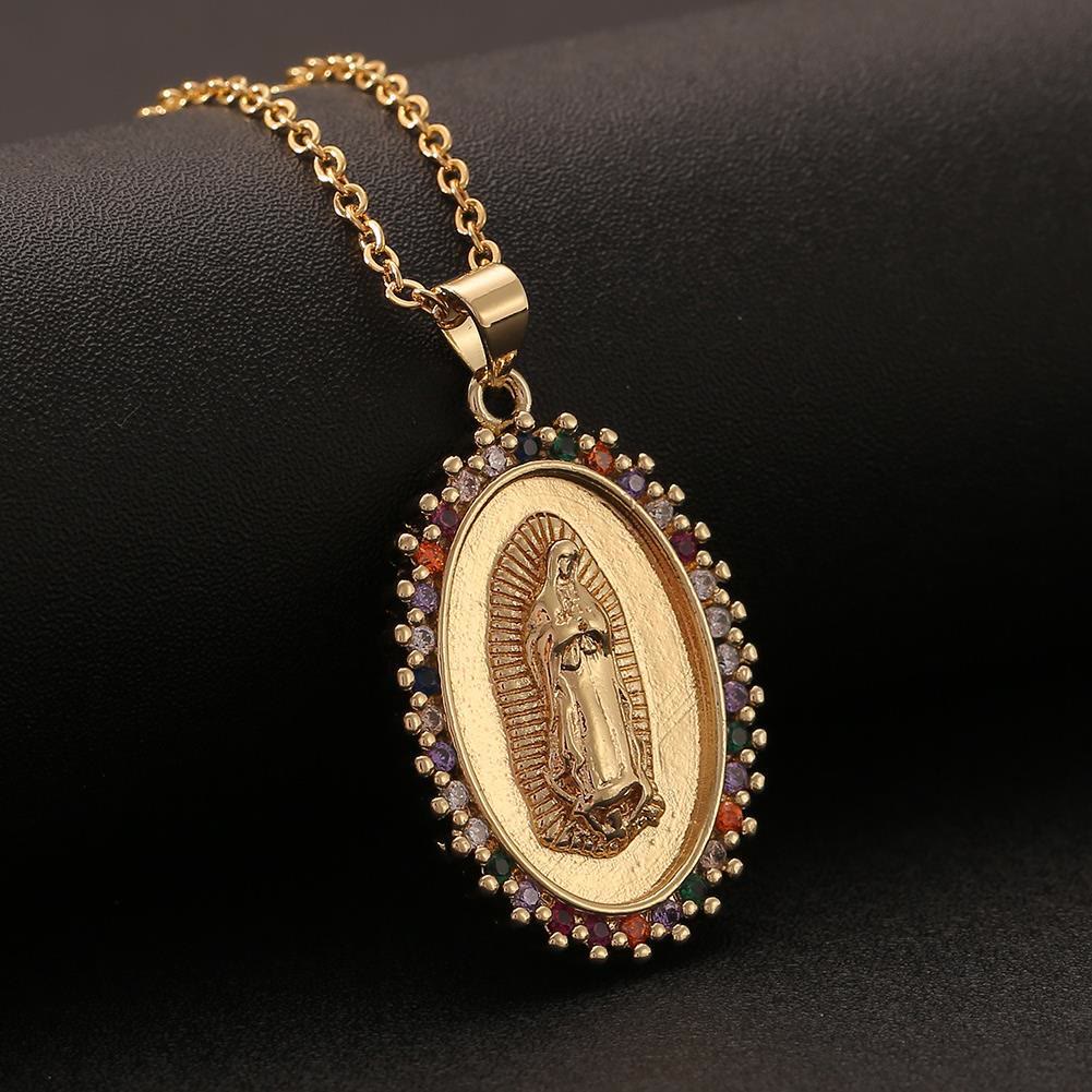 Three-Style Our Lady Zircon Pendant Necklace