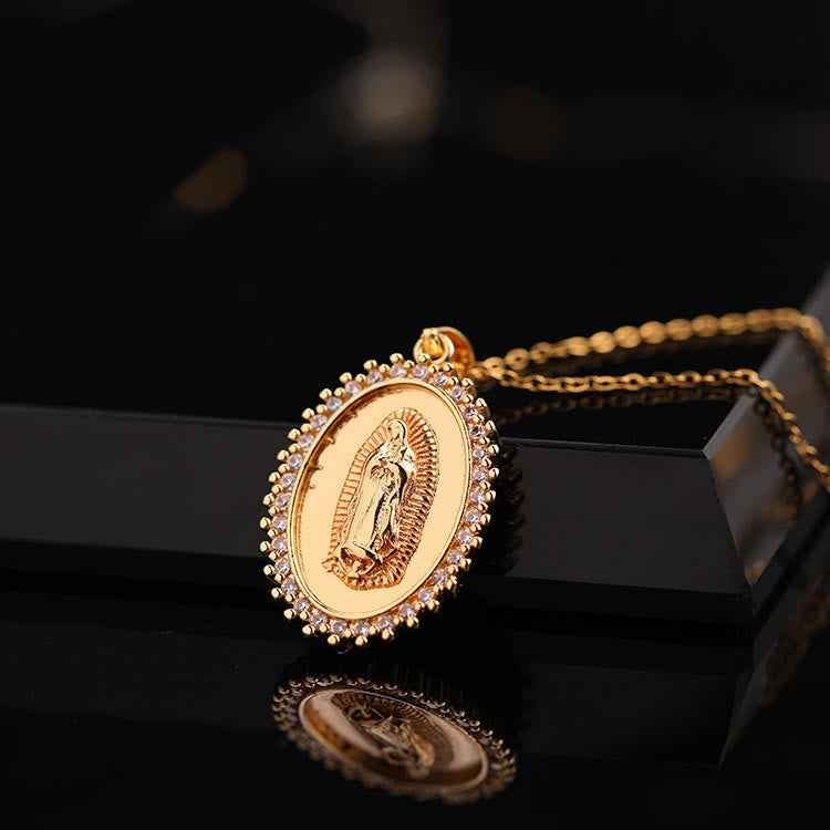 Three-Style Our Lady Zircon Pendant Necklace