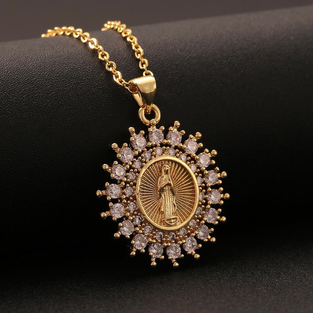 Three-Style Our Lady Zircon Pendant Necklace