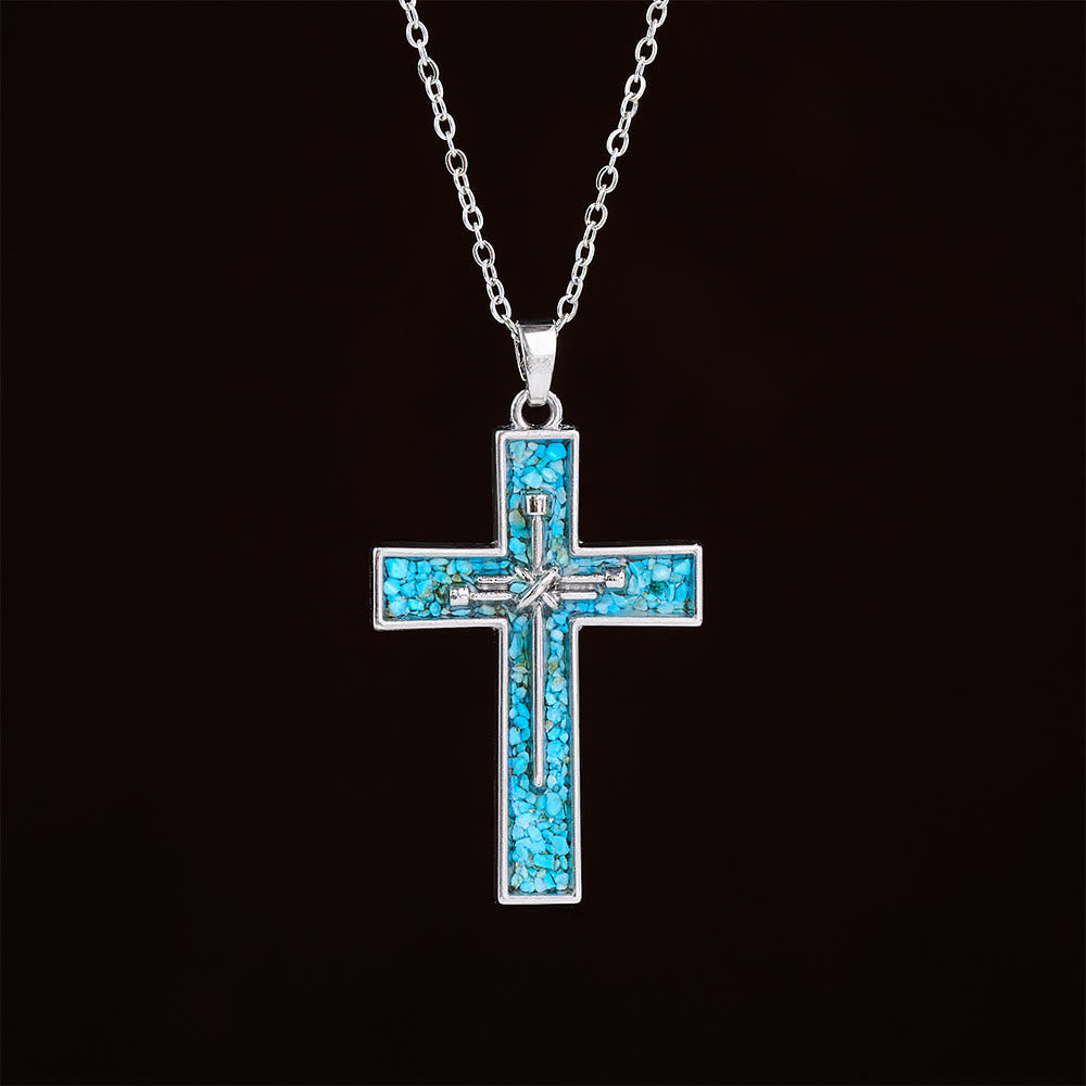 Turquoise Inlay Nail Cross Necklace