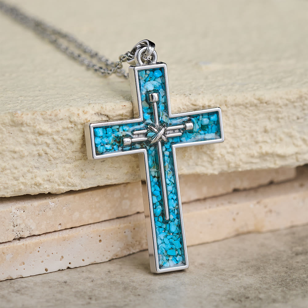 Turquoise Inlay Nail Cross Necklace