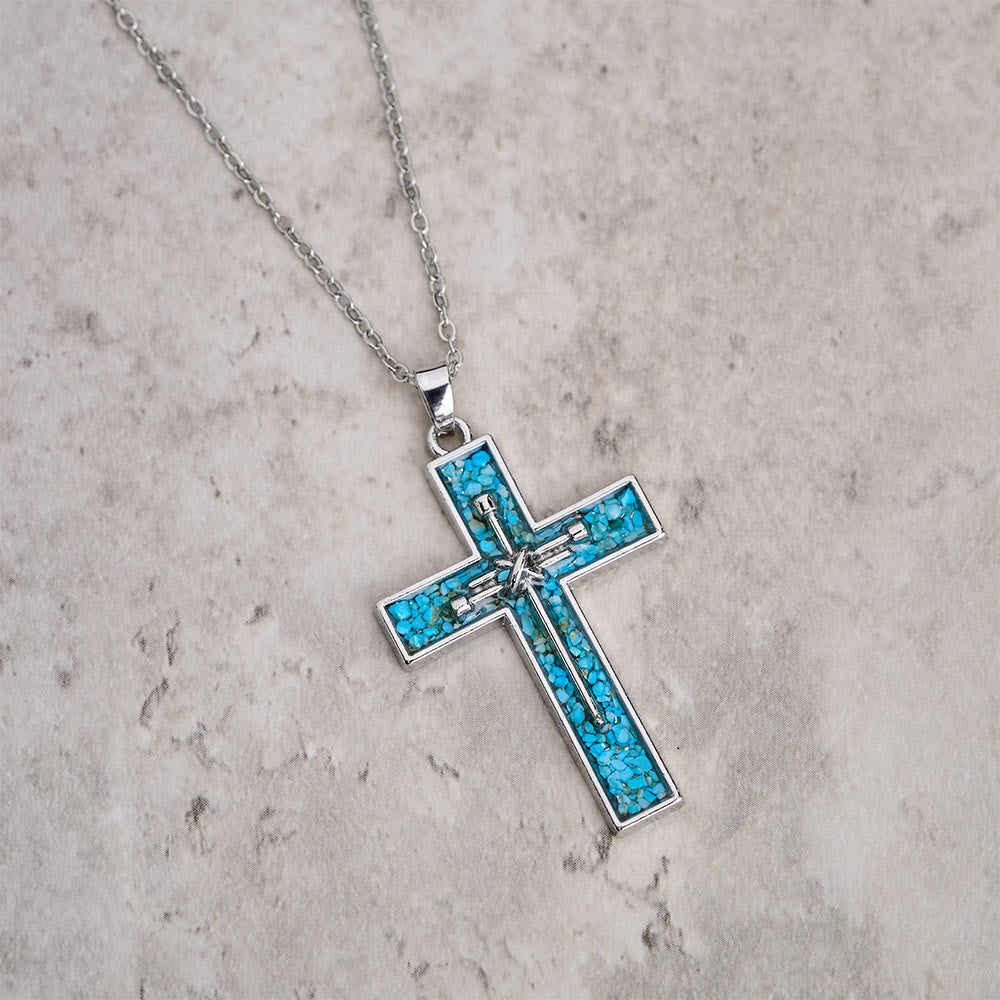 Turquoise Inlay Nail Cross Necklace