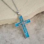 Turquoise Inlay Nail Cross Necklace