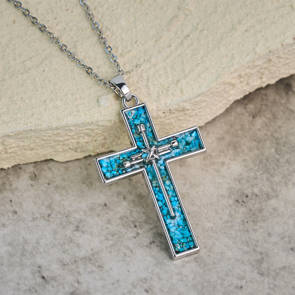 Turquoise Inlay Nail Cross Necklace