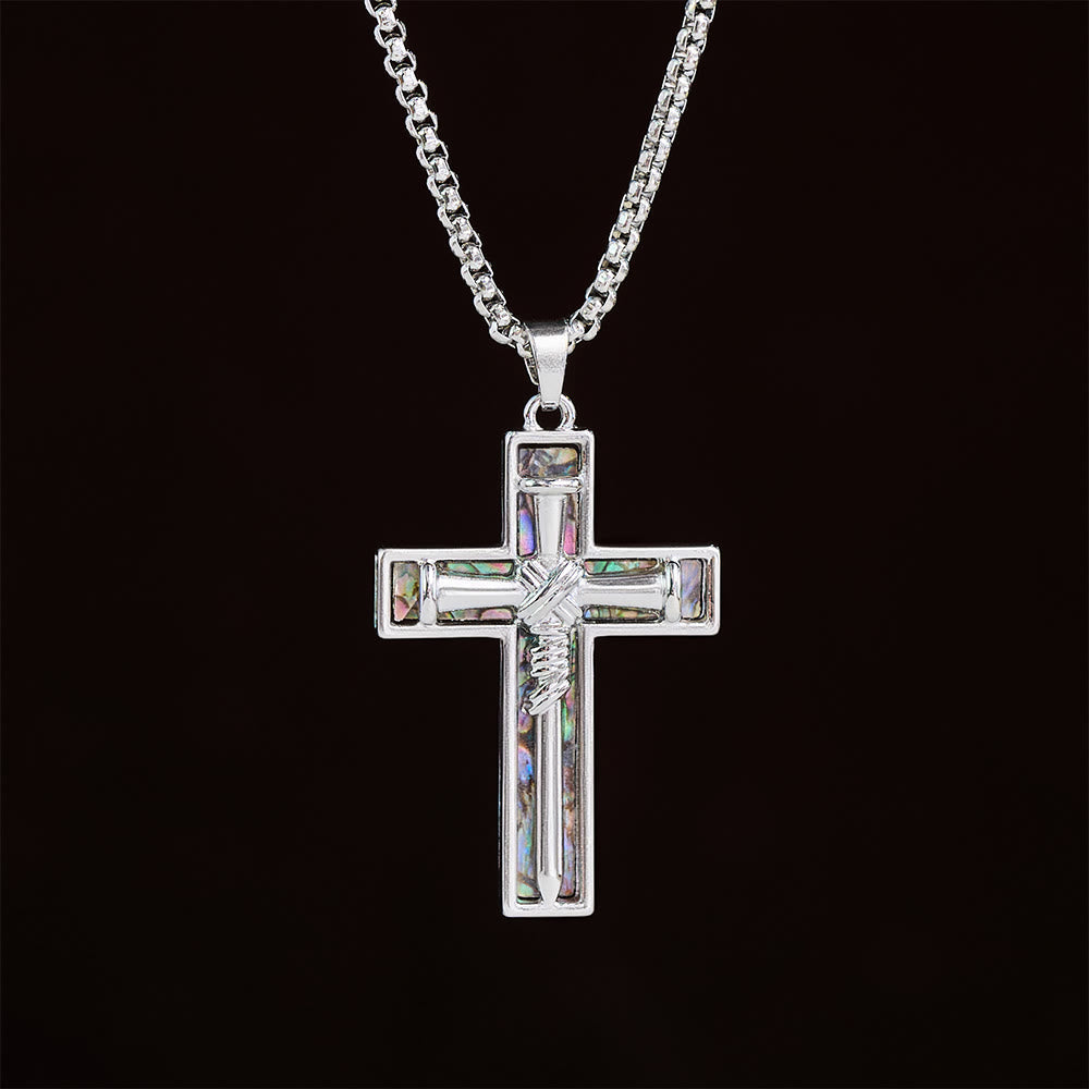 Abalone Shell Inlay Nail Cross Necklace
