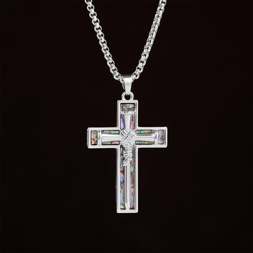 Abalone Shell Inlay Nail Cross Necklace