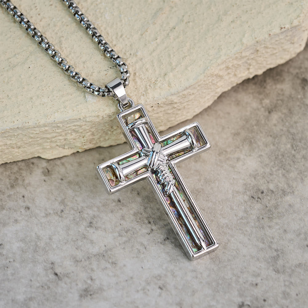 Abalone Shell Inlay Nail Cross Necklace