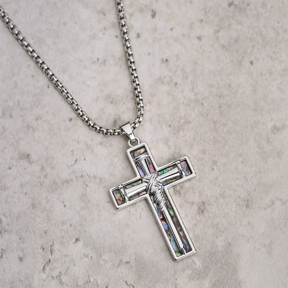 Abalone Shell Inlay Nail Cross Necklace