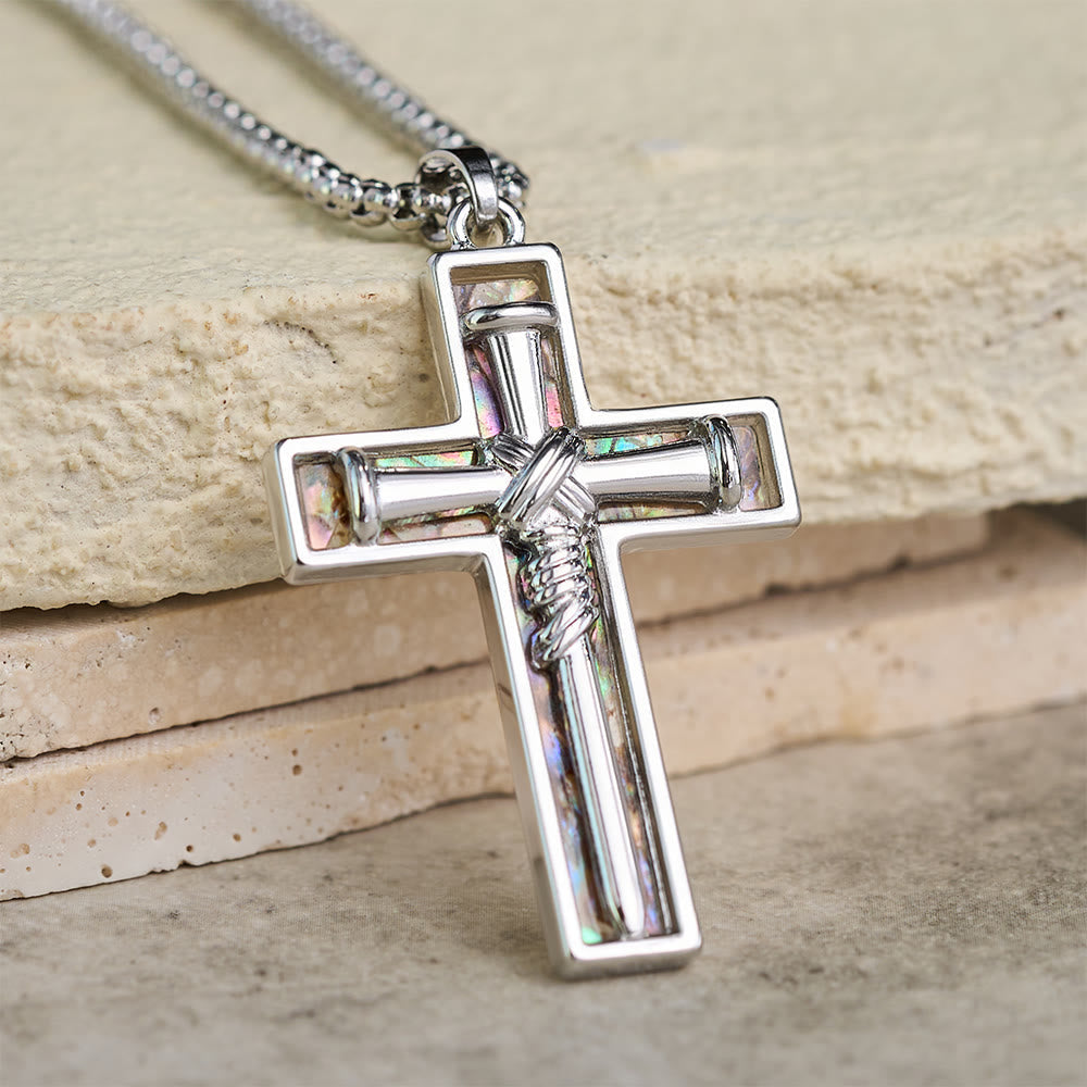 Abalone Shell Inlay Nail Cross Necklace
