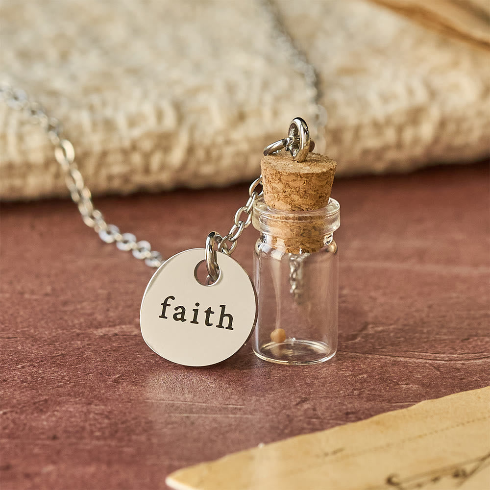 Mustard Seed Bottle Faith Tag Necklace