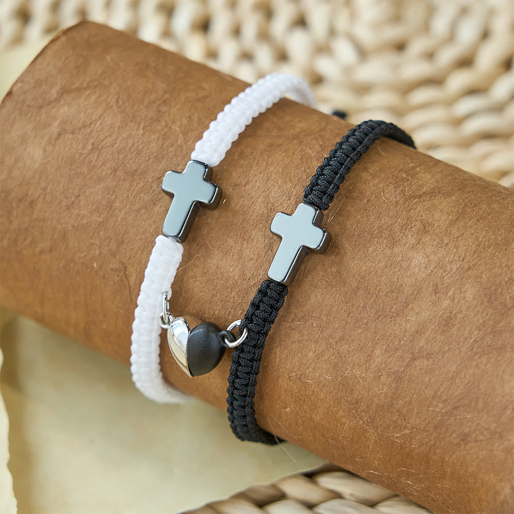 Magnetic Heart Cross Bracelet Set