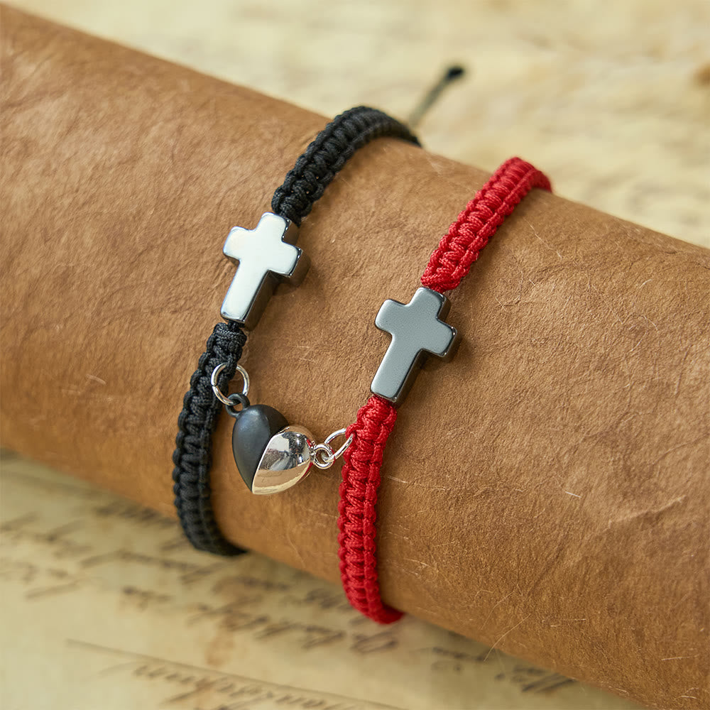 Magnetic Heart Cross Bracelet Set