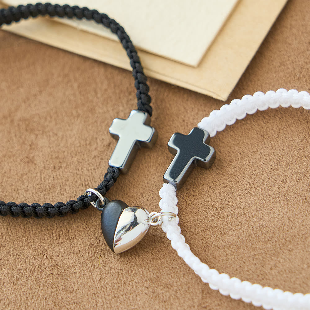 Magnetic Heart Cross Bracelet Set
