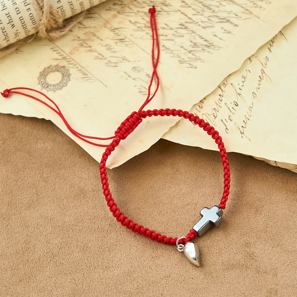 Magnetic Heart Cross Bracelet Set