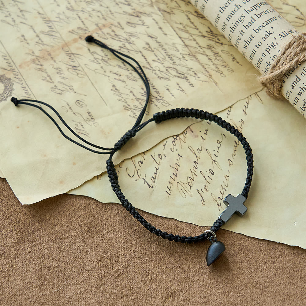 Magnetic Heart Cross Bracelet Set