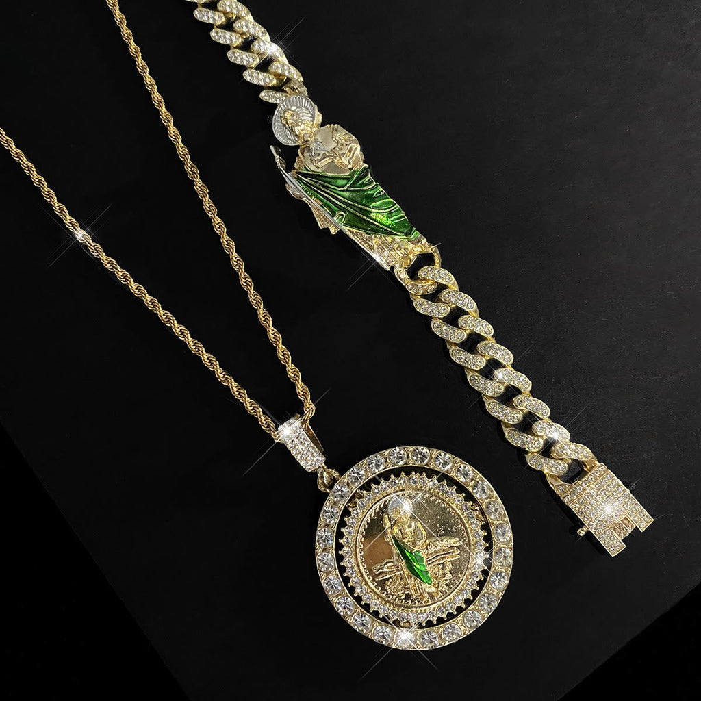 St. Jude with Green Robe Zircon Curb Bracelet