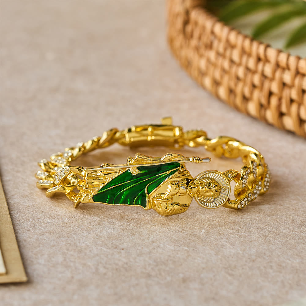 St. Jude with Green Robe Zircon Curb Bracelet