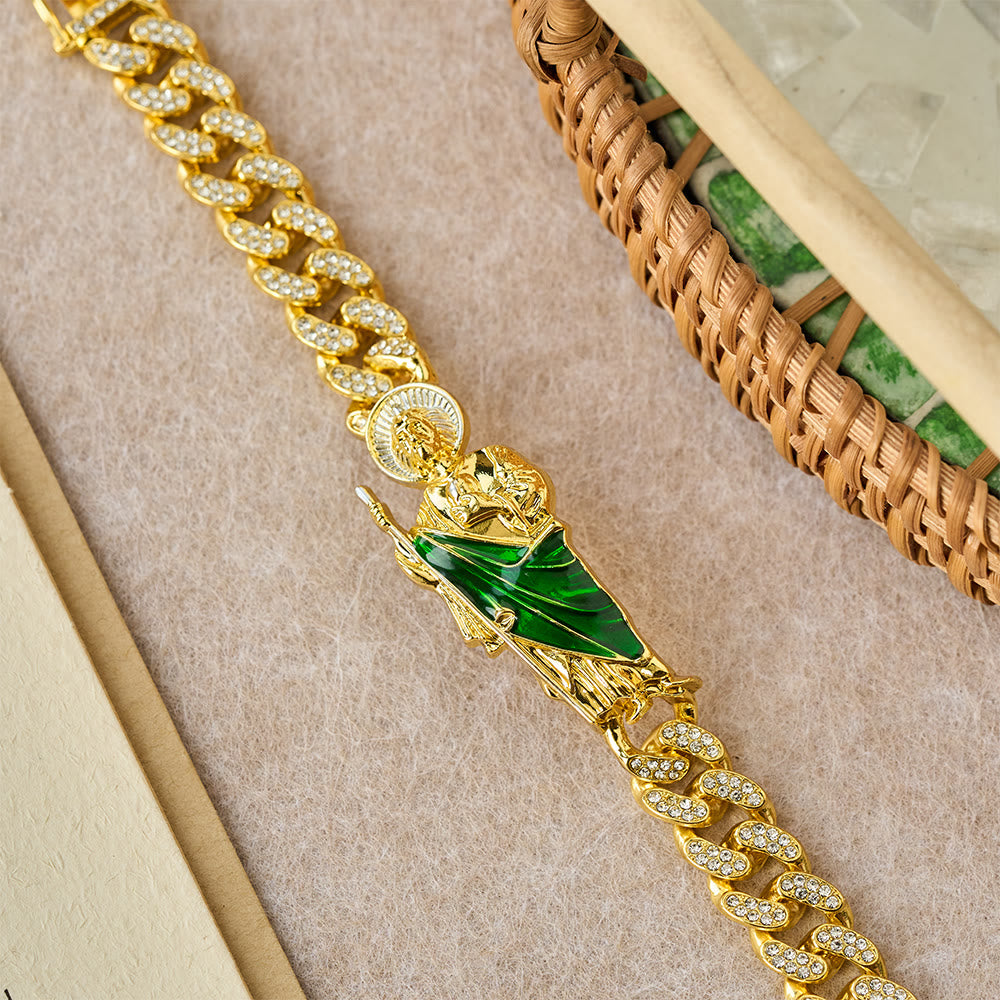 St. Jude with Green Robe Zircon Curb Bracelet