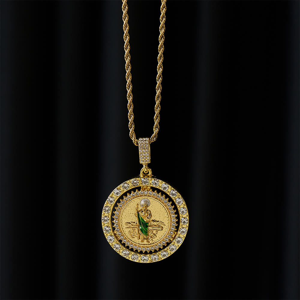 St. Jude with Green Robe Zircon Curb Bracelet