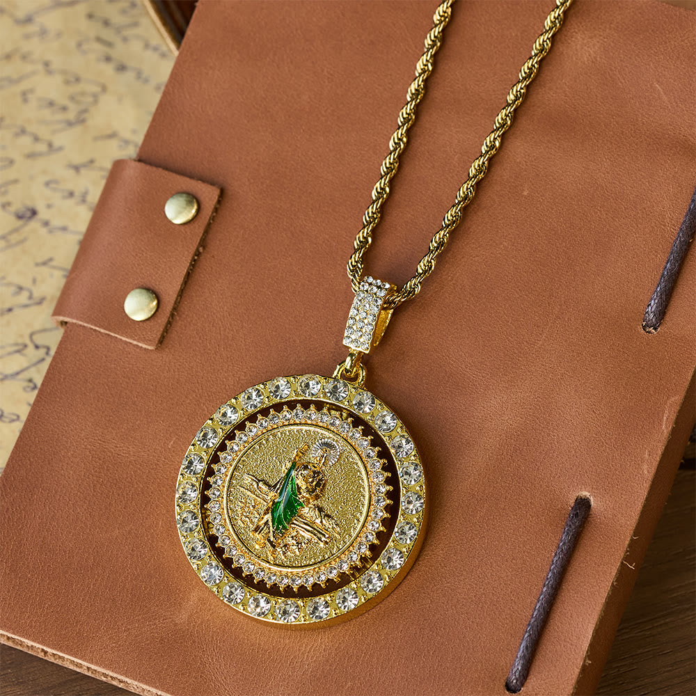 St. Jude with Green Robe Zircon Curb Bracelet