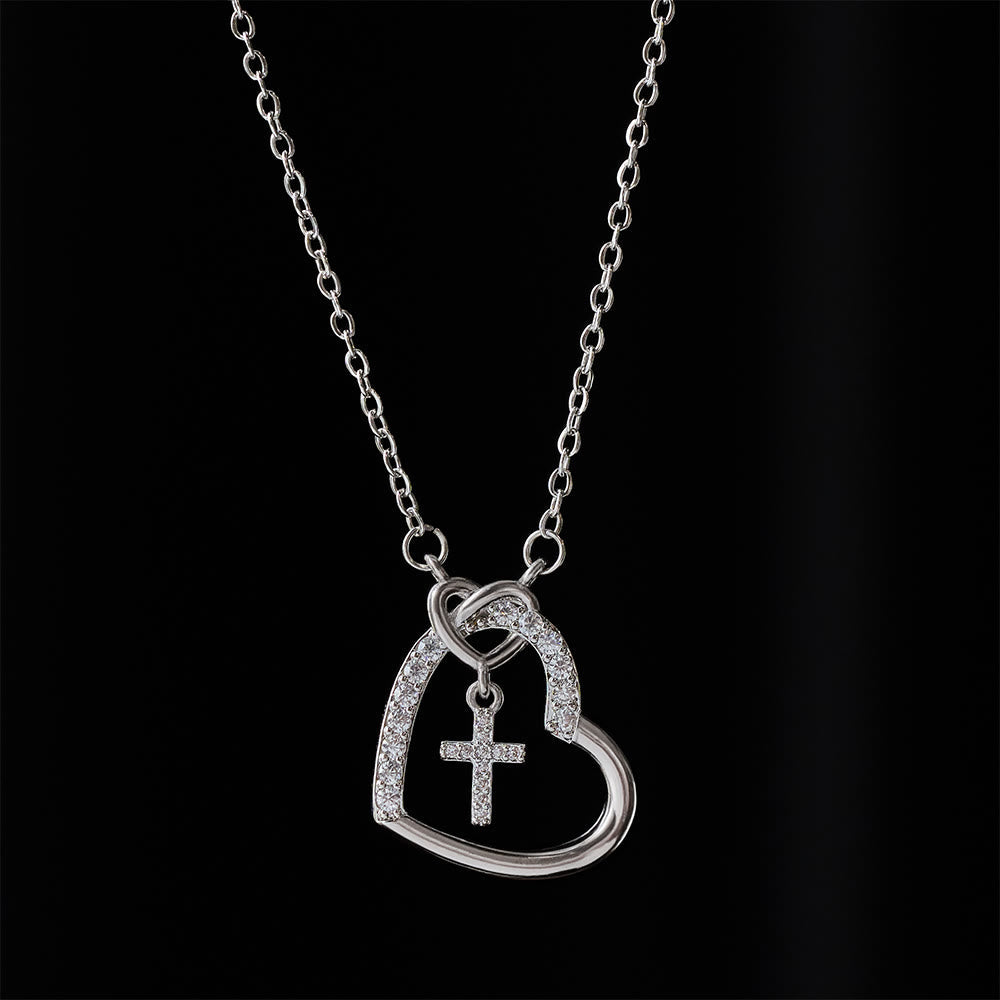 Intertwined Heart Cross Necklace with Card